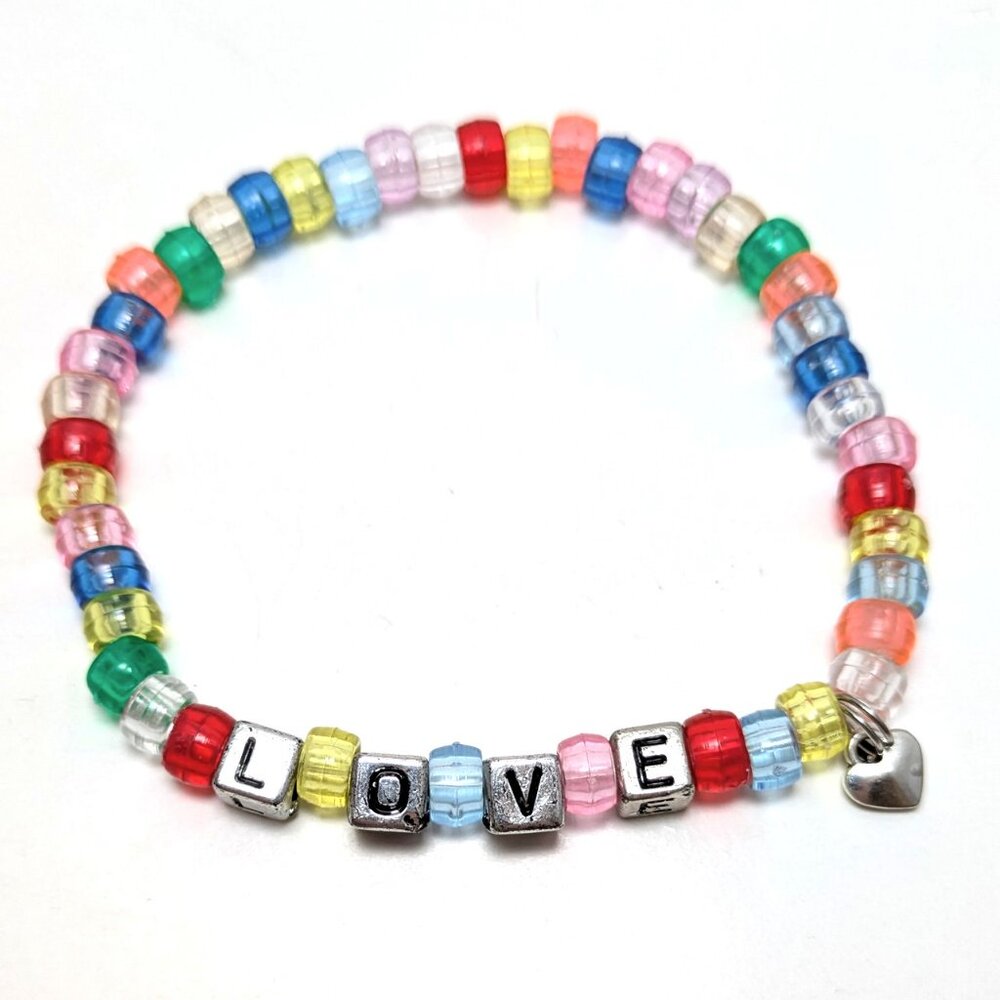 Handmade Love Rainbow Beaded Bracelet Heart Preppy Pastel Kawaii Vintage 90s